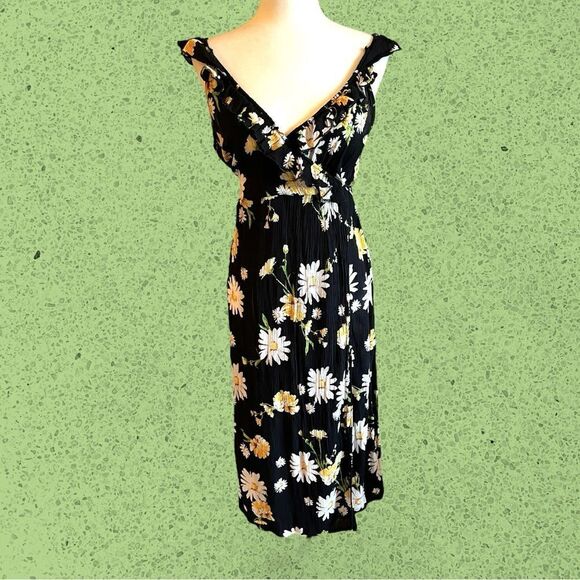 Patrons of Peace black midi wrap sundress daisy floral ruffles - Picture 1 of 15